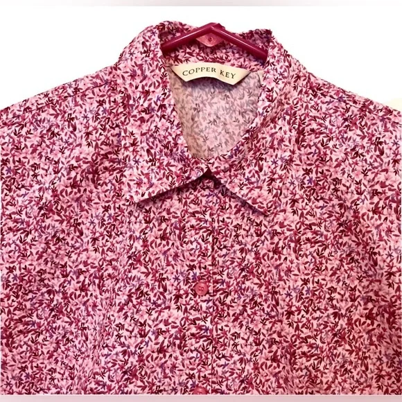 Copper Key Vintage 90s Womens L Pink Oriental Floral Semi Fitted Button Up Shirt - Picture 2 of 9
